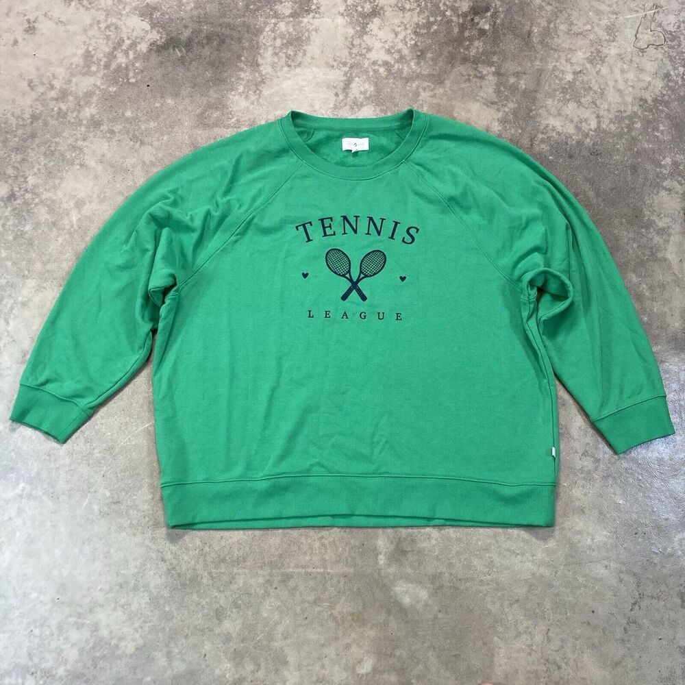 Lou Gray Sweatshirt Womens XXL Green Raglan Sleeve Tennis Leaque Loungewear